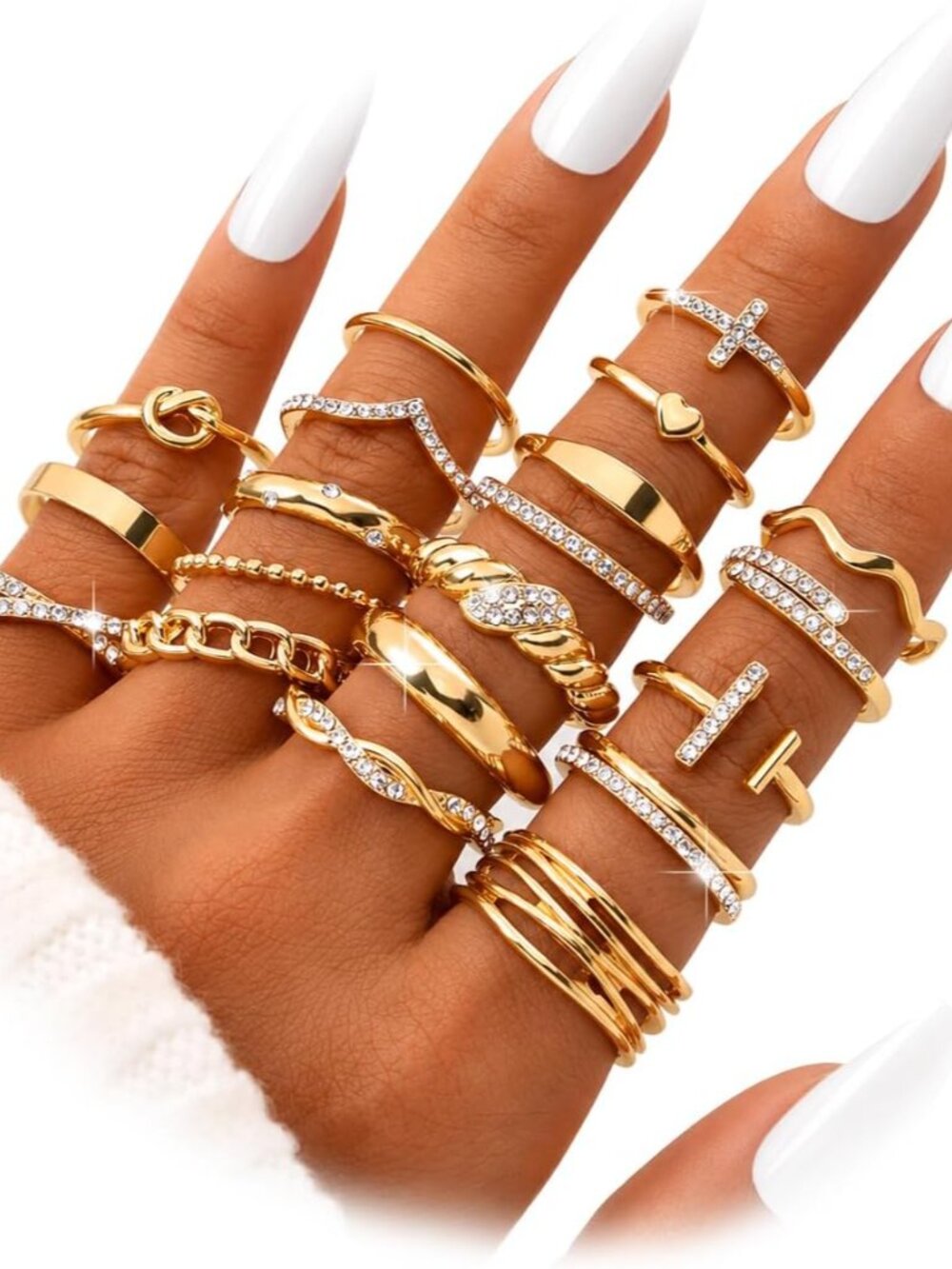 Sparkling Gold Knuckle and Midi Rings Set - Perfect for Versatile Styling